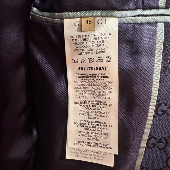 100% Authentic - GUCCI Monogram Jacket - Formal Suit Coat Size 46R - Navy Blue - Picture 14 of 15